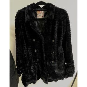 Free People Black Swingy Faux Fur Coat in BLACK